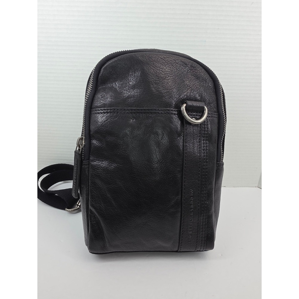 Spikes & Sparrow Black Leather Sling Bag‎ Crossbody Backpack Houndstooth Lining